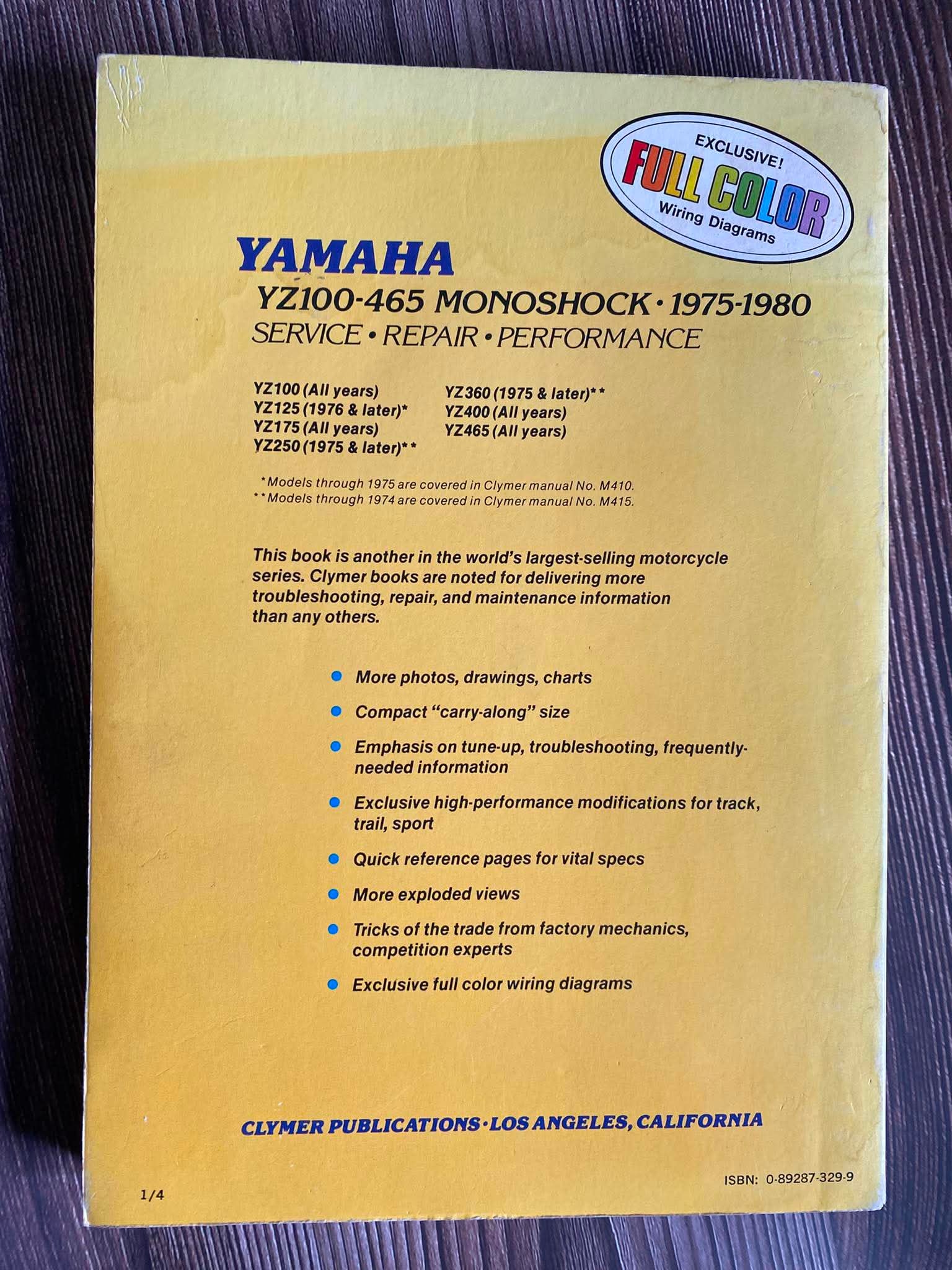 Yamaha YZ100-465 75'-80' Manual