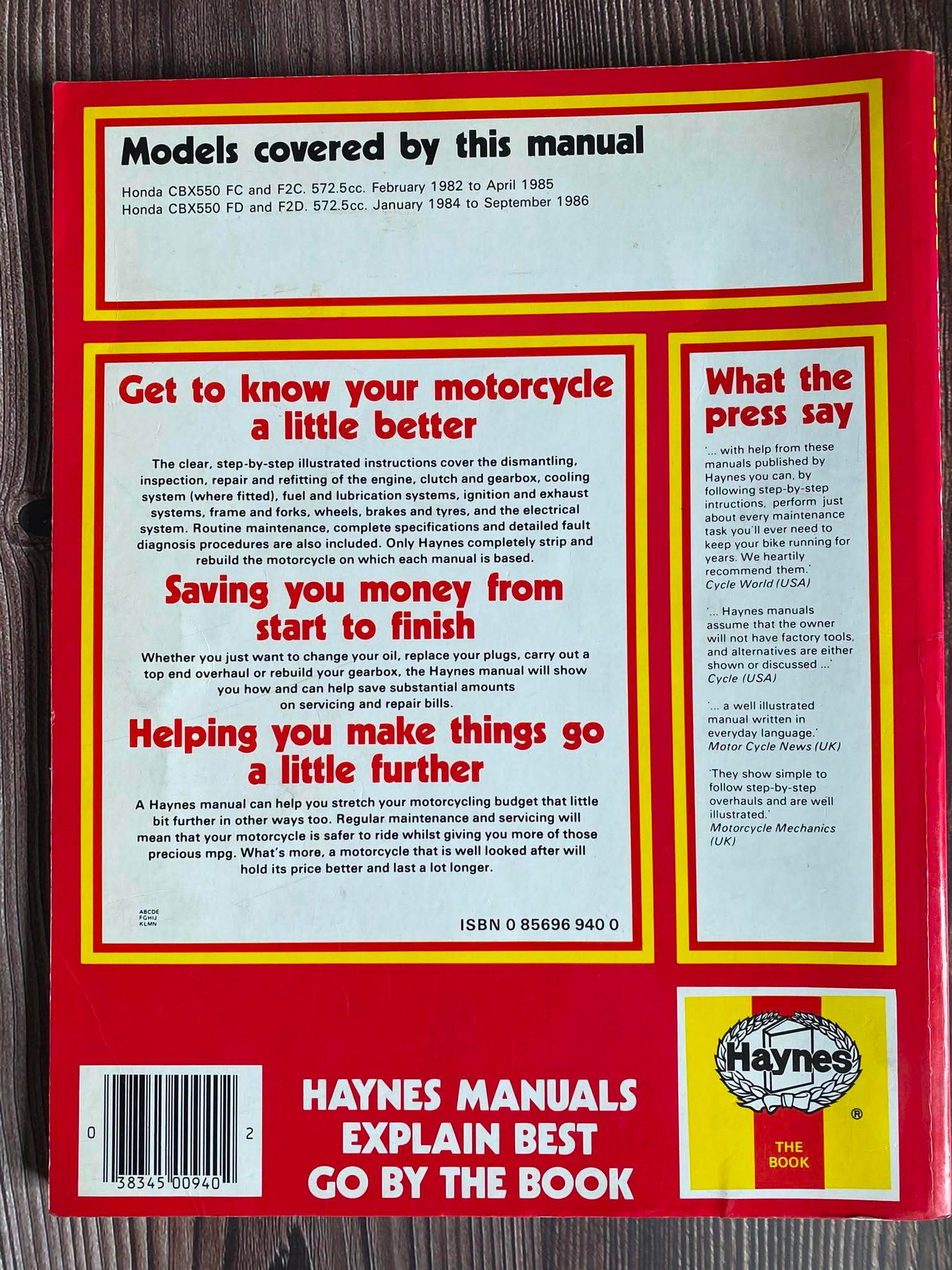 Honda CBX550 1982-1986 Workshop Manual
